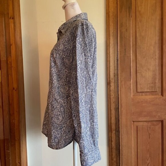 TALBOTS Blue Paisley Long Sleeve Button Front Cotton Shirt - Picture 7 of 15
